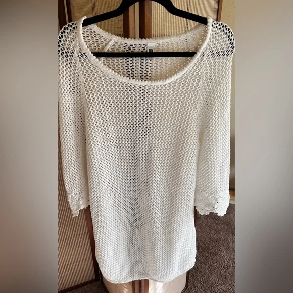Gap summer white cotton crochet fishnet half sleeve top / tunic / dress coverup - Picture 5 of 9